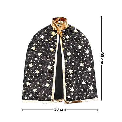 Capa De Mago Estrellas Doradas 90cm Medidas - Louicid