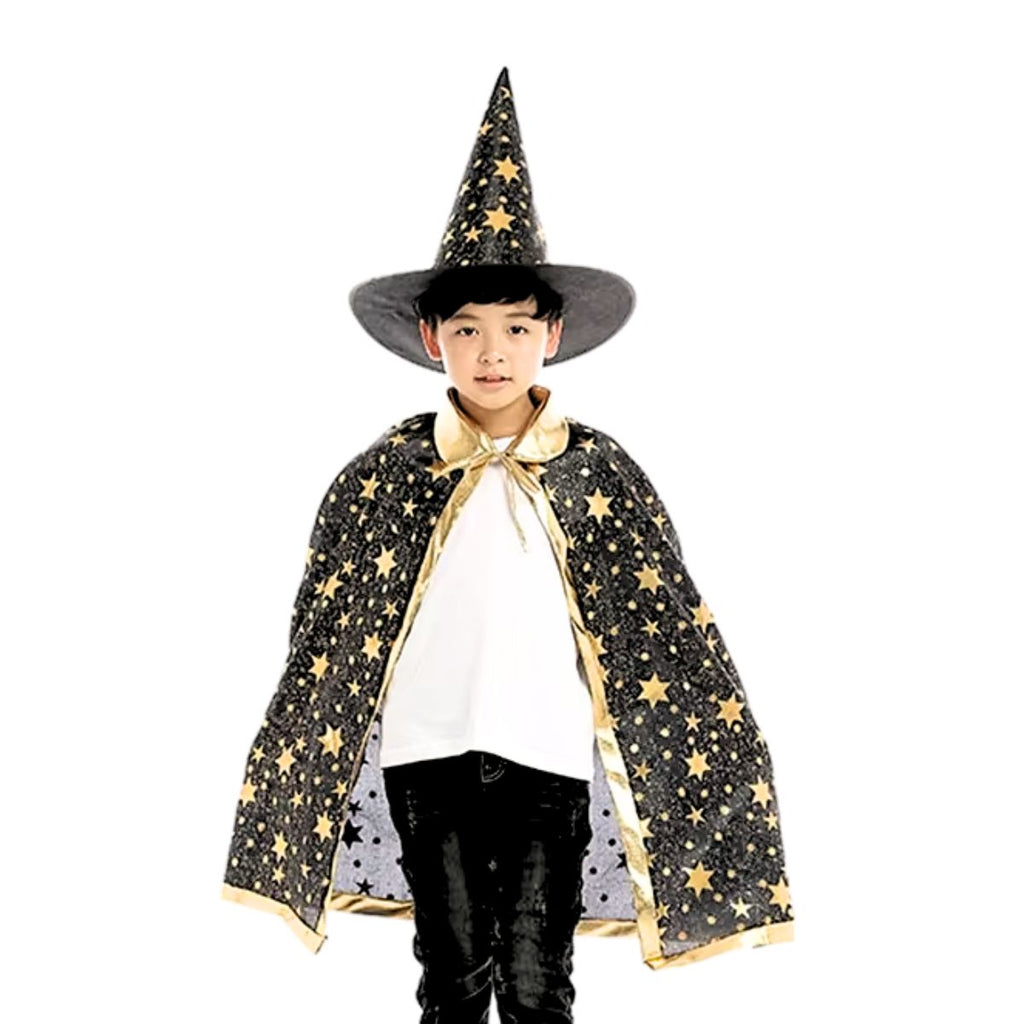 Capa De Mago Estrellas Doradas 90cm Niño - Louicid