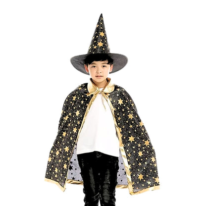 Capa De Mago Estrellas Doradas 90cm Niño - Louicid