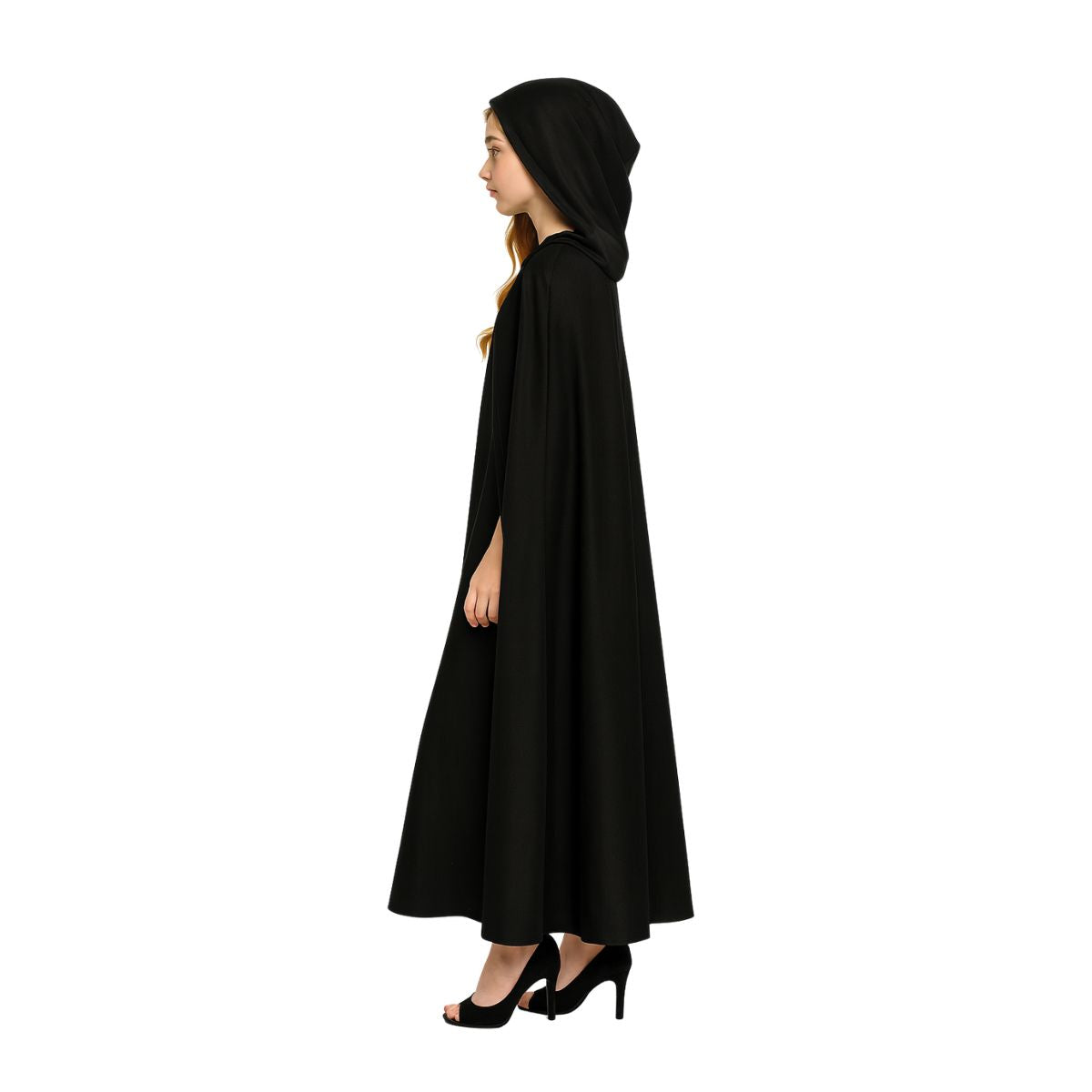 Capa Negra Con Capucha 120cm Niña - Louicid