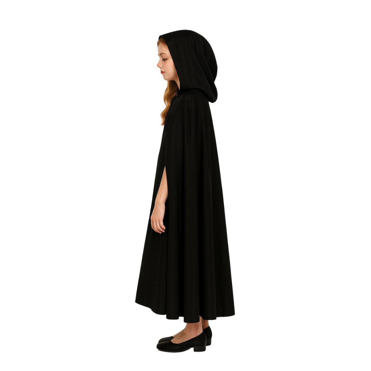 Capa Negra Infantil Con Capucha 90cm Niña - Louicid
