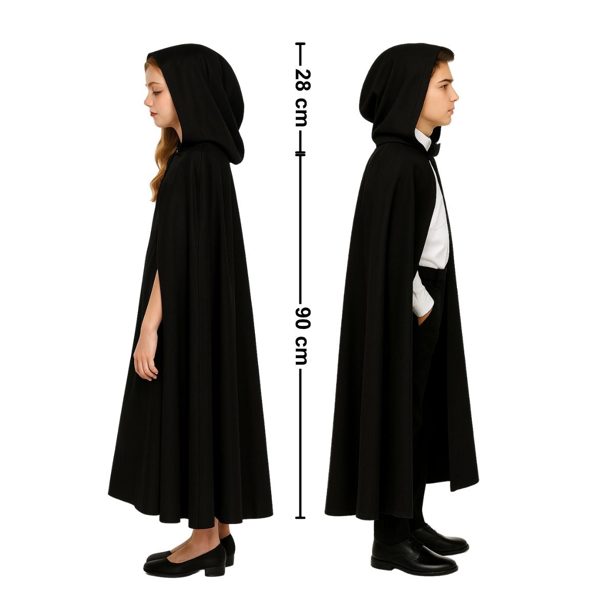 Capa Negra Infantil Con Capucha 90cm Unisex Medidas - Louicid