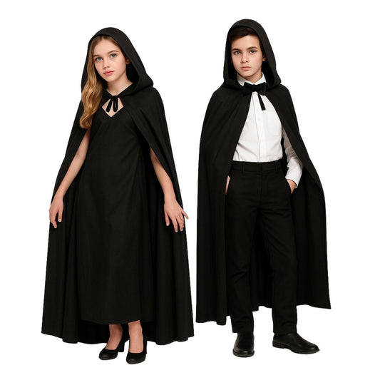 Capa Negra Infantil Con Capucha 90cm Unisex - Louicid