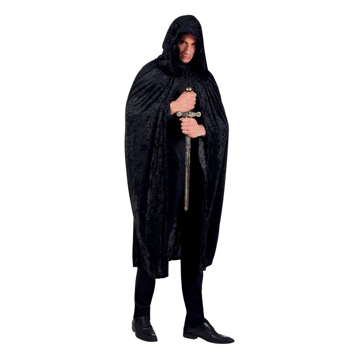Capa Terciopelo Con Capucha Negra 140cm Hombre - Louicid