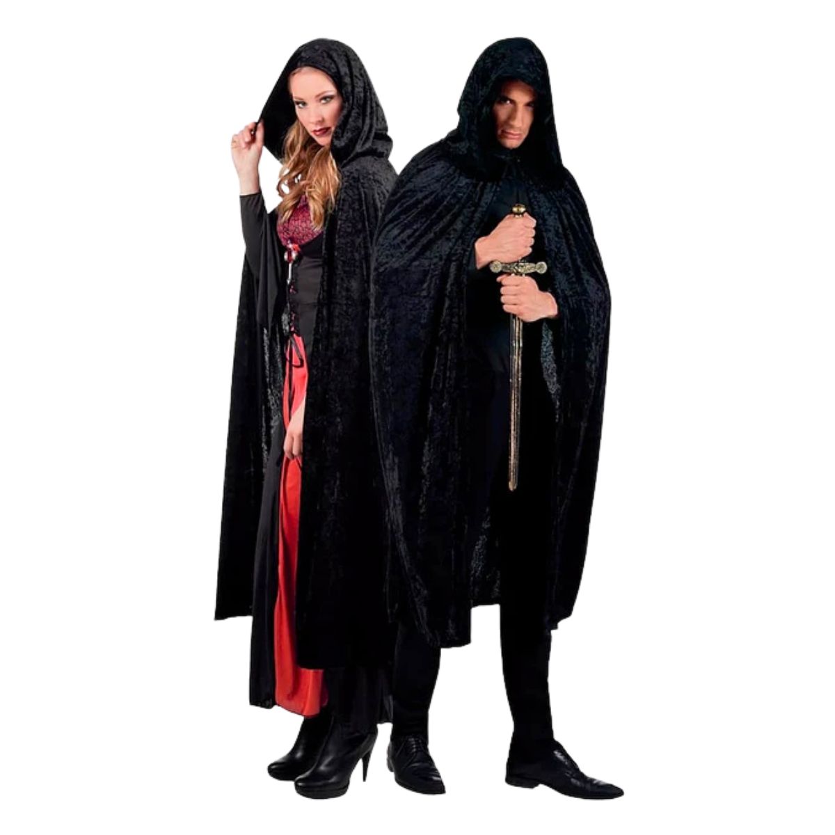 Capa Terciopelo Con Capucha Negra 140cm Unisex - Louicid