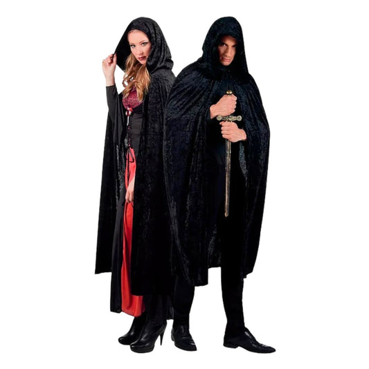 Capa Terciopelo Con Capucha Negra 140cm Unisex - Louicid