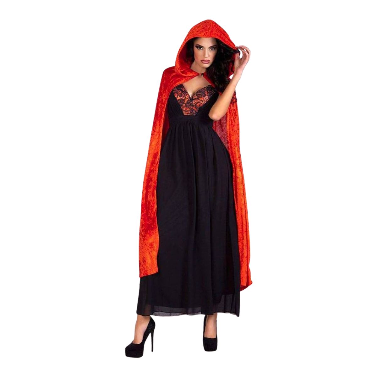 Capa Terciopelo Con Capucha Roja 140cm Mujer - Louicid