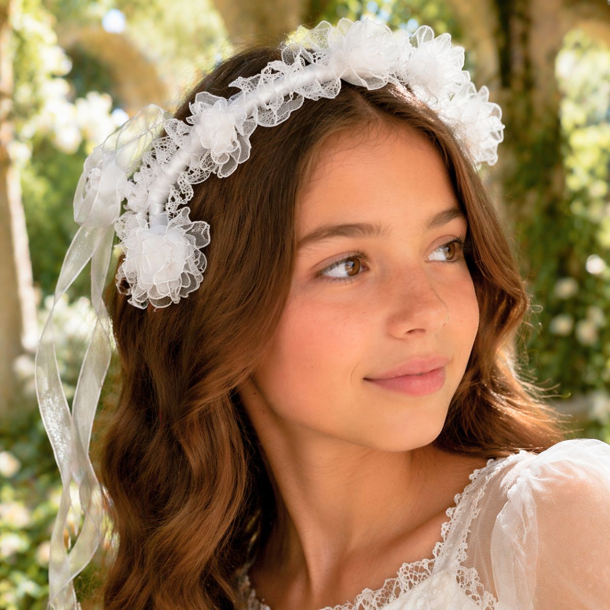 Cintillo Diadema Blanca Con Flores De Encaje Rostro - Louicid