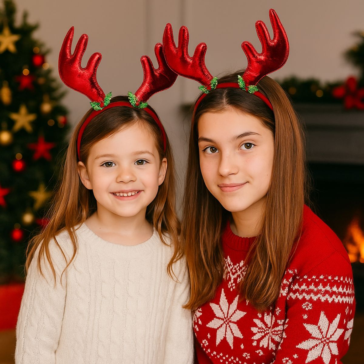 Cintillo Para Niñas Reno Rojo Navidad - Louicid