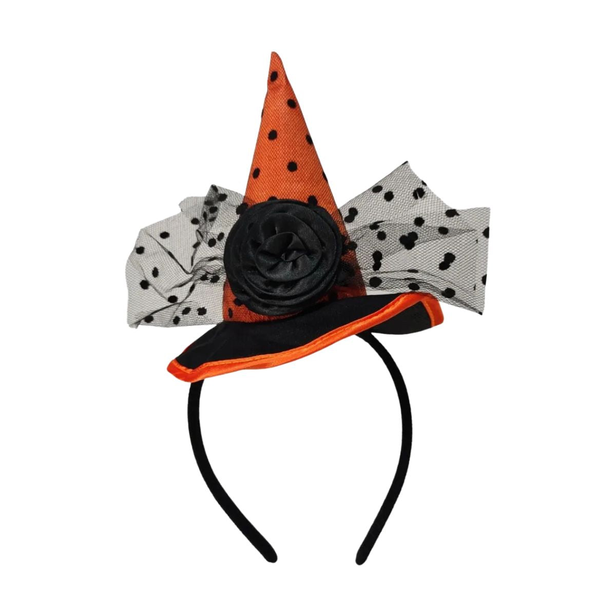 Cintillo Sombrero Bruja Velo Naranjo Frente Halloween - Louicid