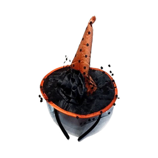 Cintillo Sombrero Bruja Velo Naranjo Halloween - Louicid