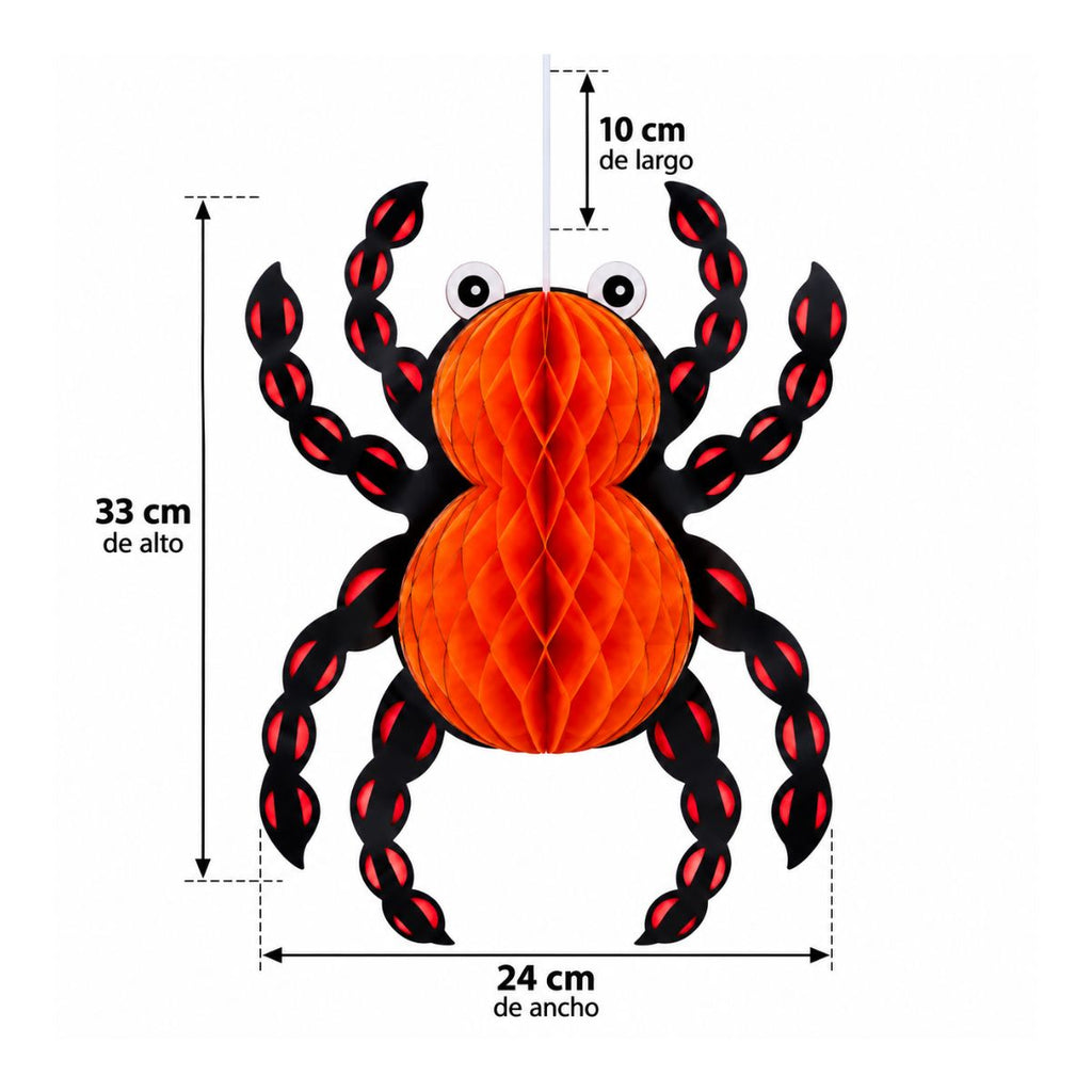 Colgante Araña Papel Naranja Halloween 33cm Medidas - Louicid