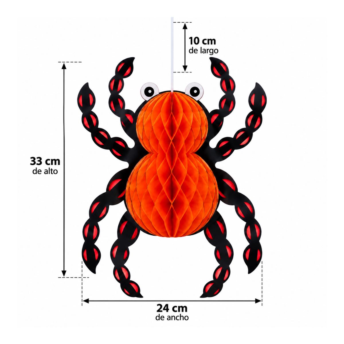 Colgante Araña Papel Naranja Halloween 33cm Medidas - Louicid