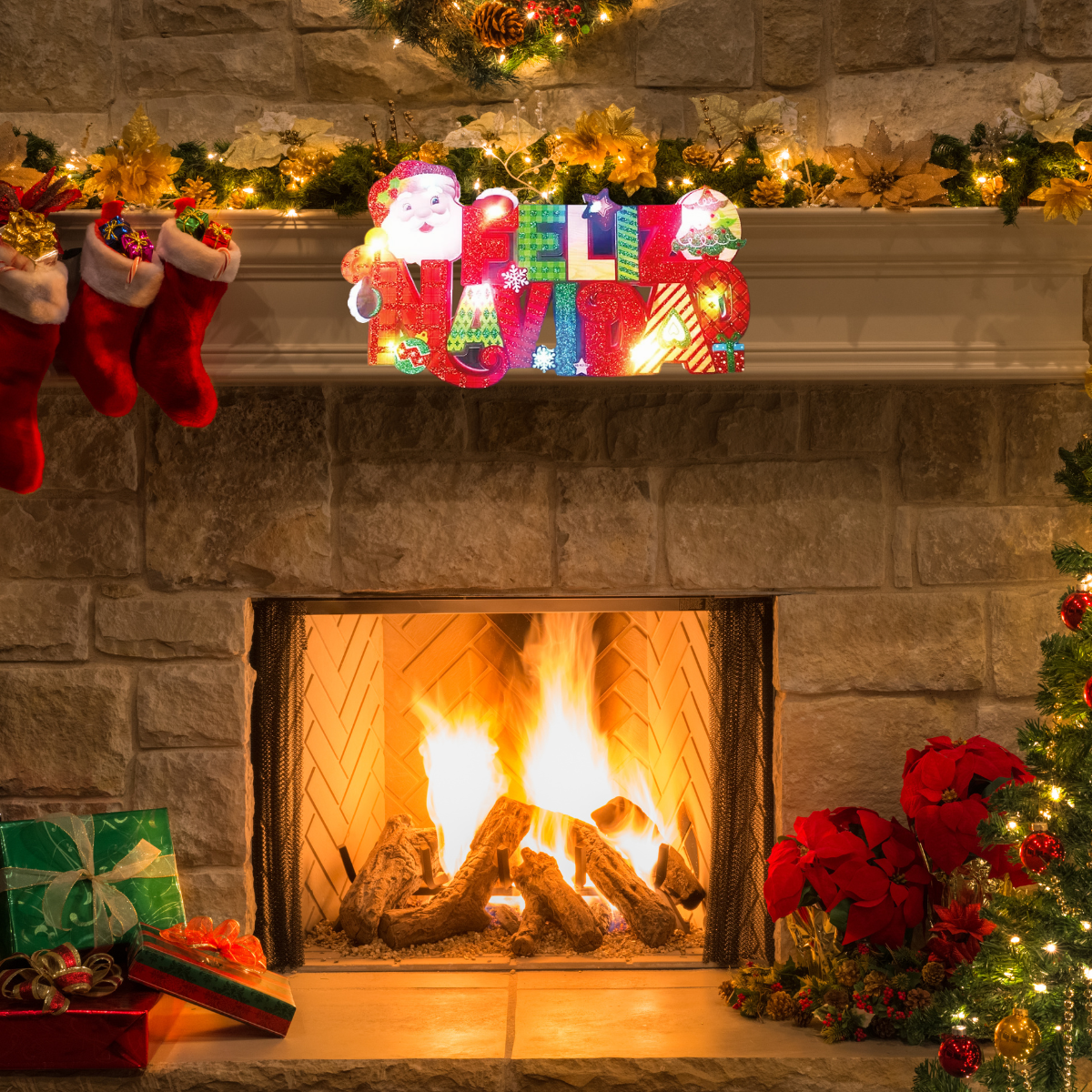 Colgante Feliz Navidad Con Luz Led Chimenea - Louicid