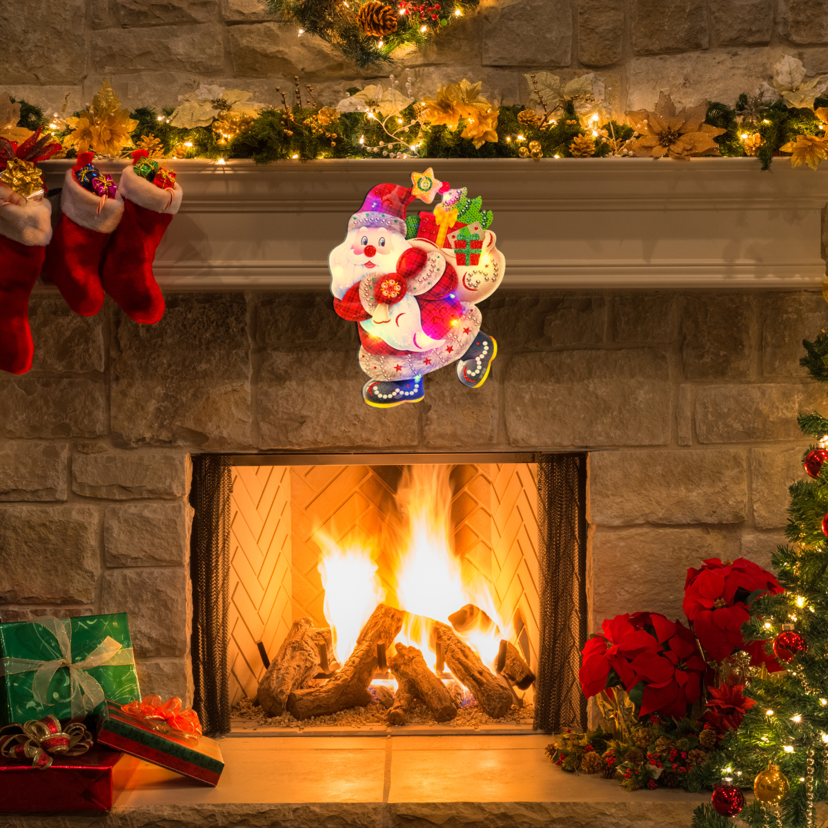 Colgante Navideño Viejo Pascuero Con Luz Led Chimenea - Louicid