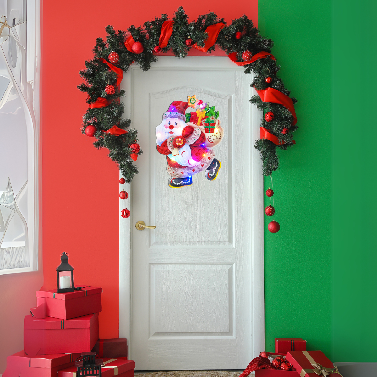 Colgante Navideño Viejo Pascuero Con Luz Led Puerta - Louicid