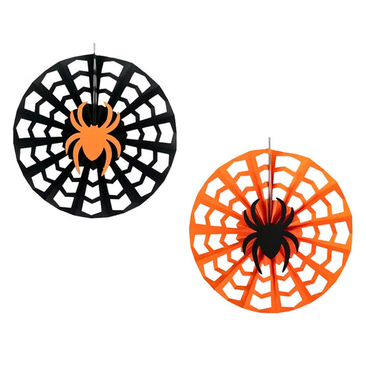 Colgante Par Telarañas Papel 30cm Negro Naranja - Louicid
