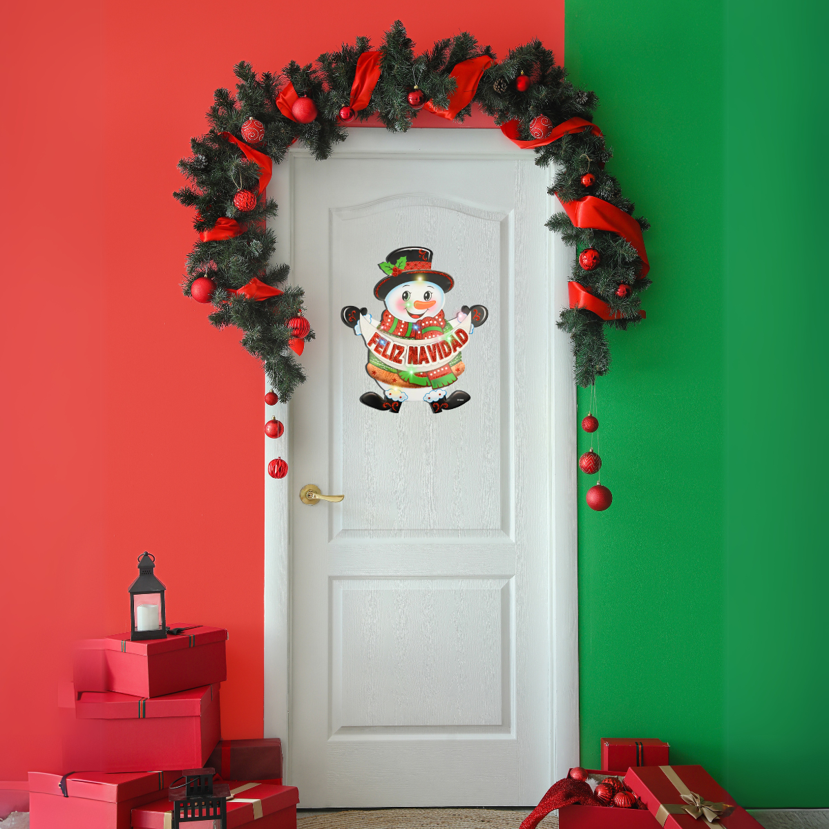 Colgante Puerta Navideño Muñeco De Nieve Con Luz Led - Louicid