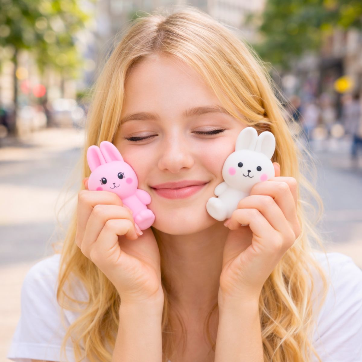 Conejitos Pascua 11cm Squishy Antiestrés Rosado y Blanco felicidad - Louicid