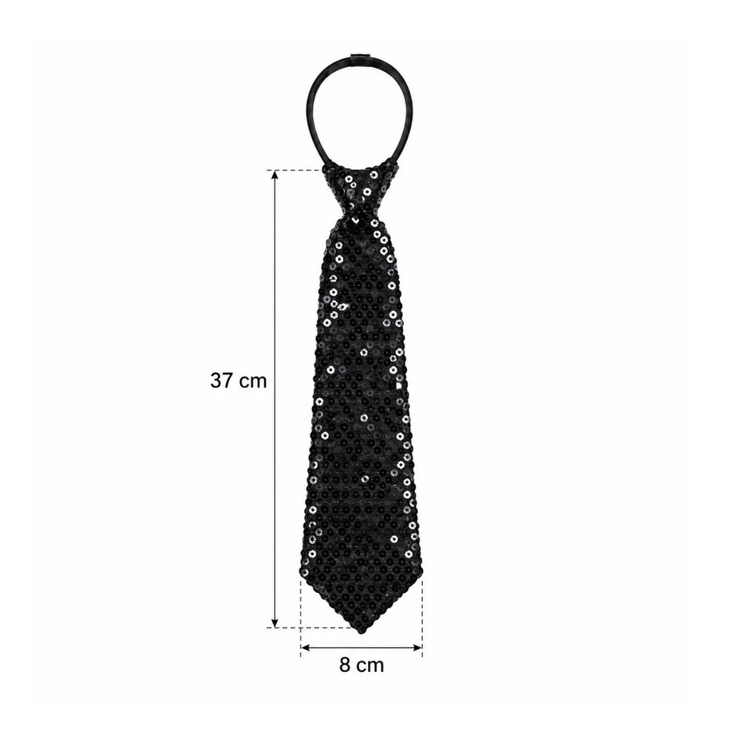 Corbata Lentejuelas 8x37cm para Fiestas Negro Medidas - Louicid