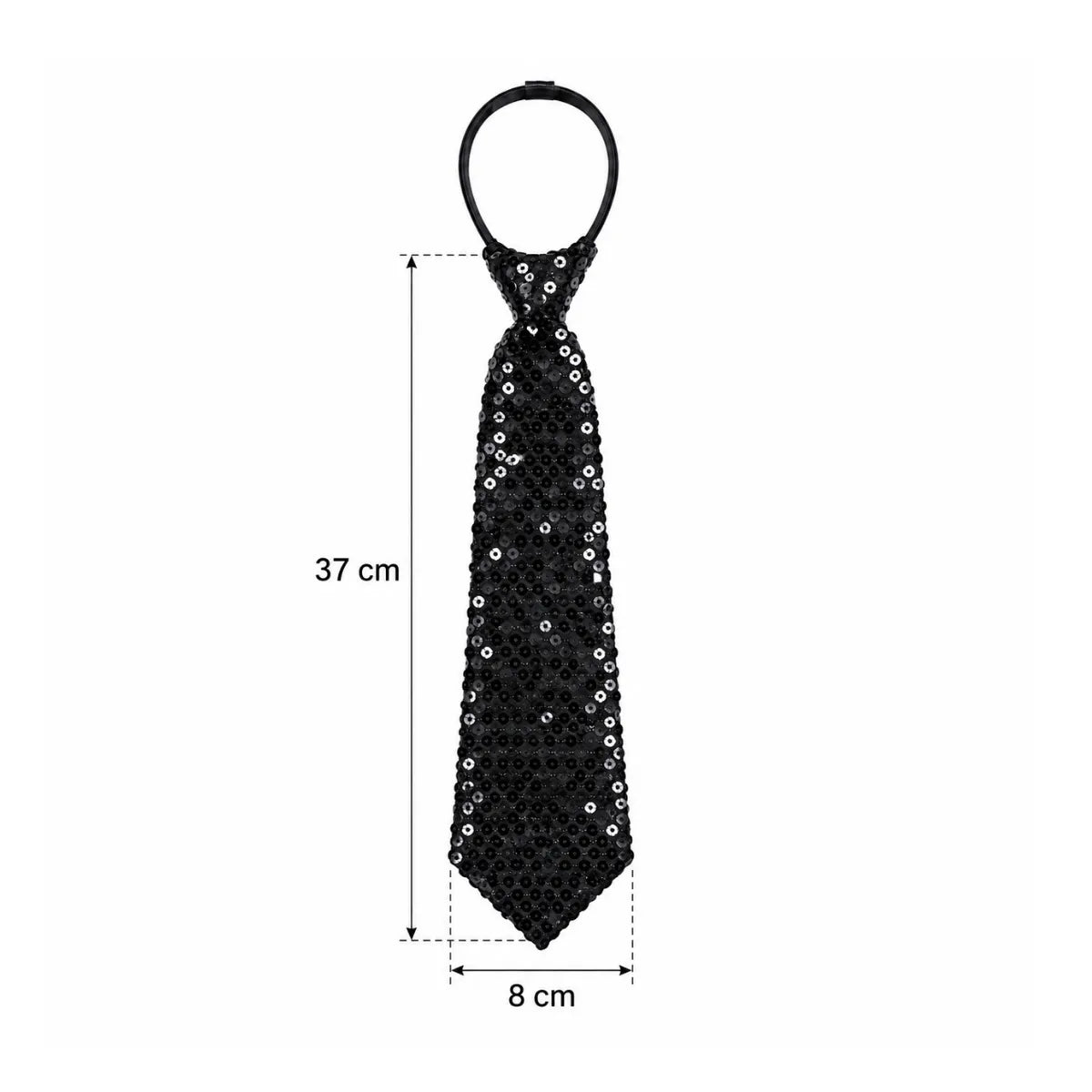 Corbata Lentejuelas 8x37cm para Fiestas Negro Medidas - Louicid