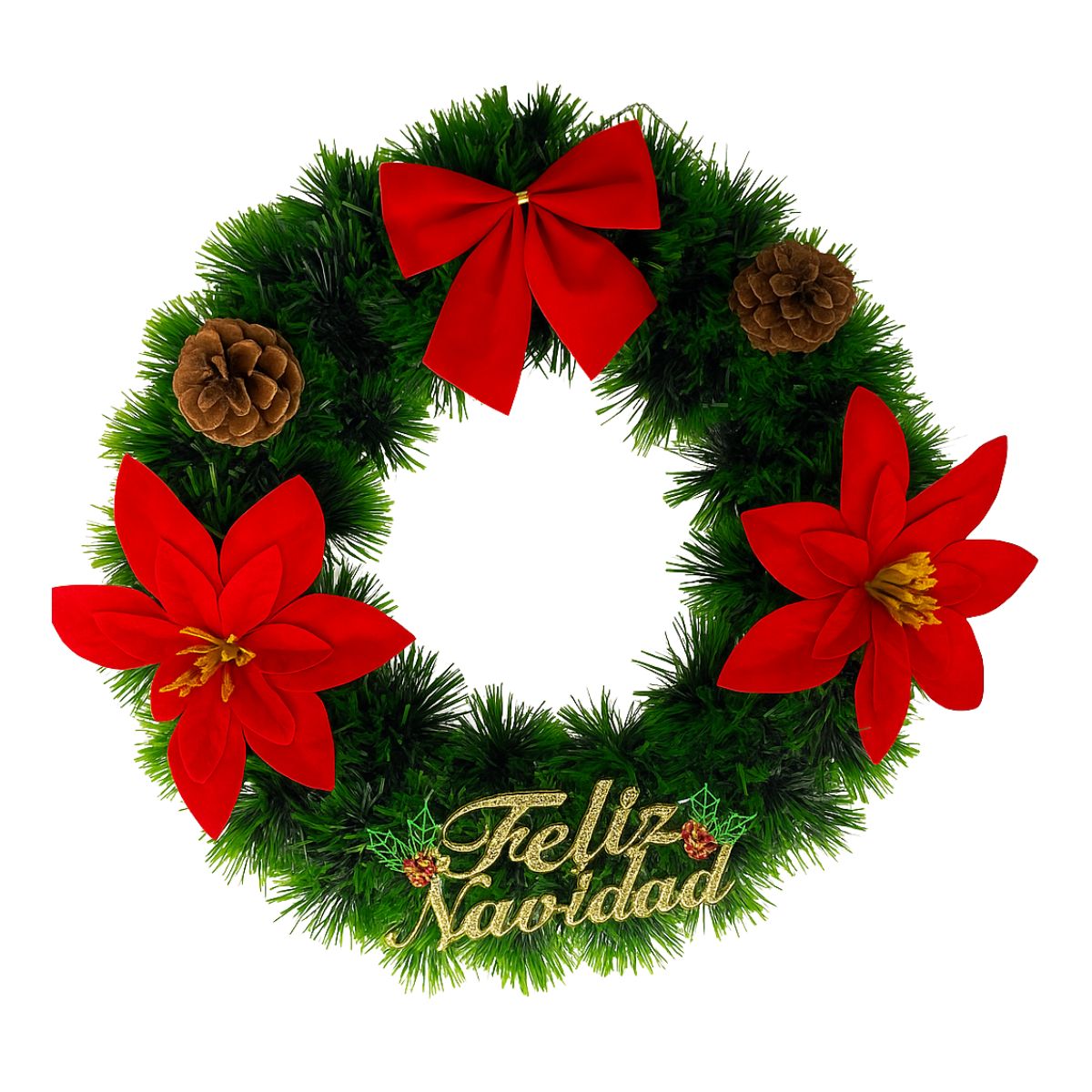 Corona Navideña Verde Con Lazo 30cm - Louicid