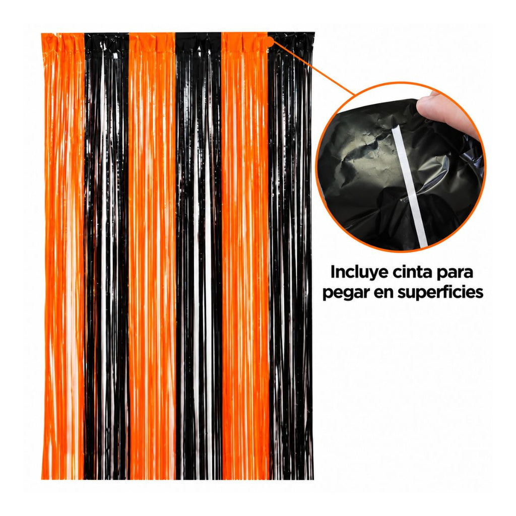 Cortina Halloween Negro Naranjo 2 Metros Incluye Cinta para pegar - Louicid