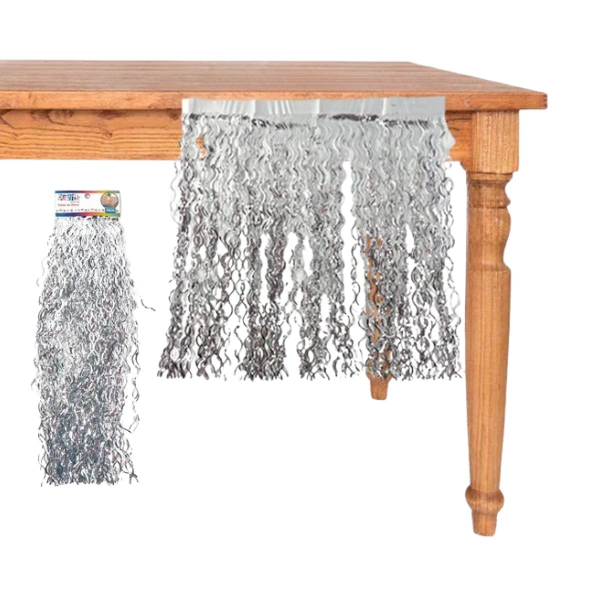 Cortina Metalizada 50x50cm Faldón Mesa Plateado - Louicid