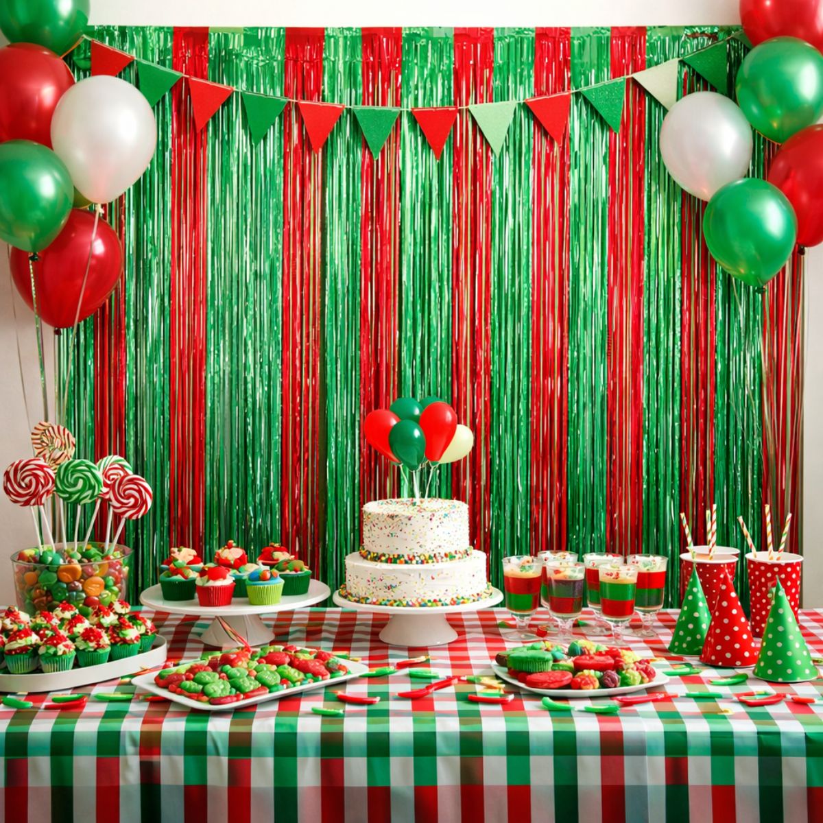 Cortina Metalizada Rojo Verde 2mts Decoración - Louicid