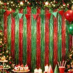 Cortina Navideña Metalizada Rojo Verde 2mts Decoración  - Louicid