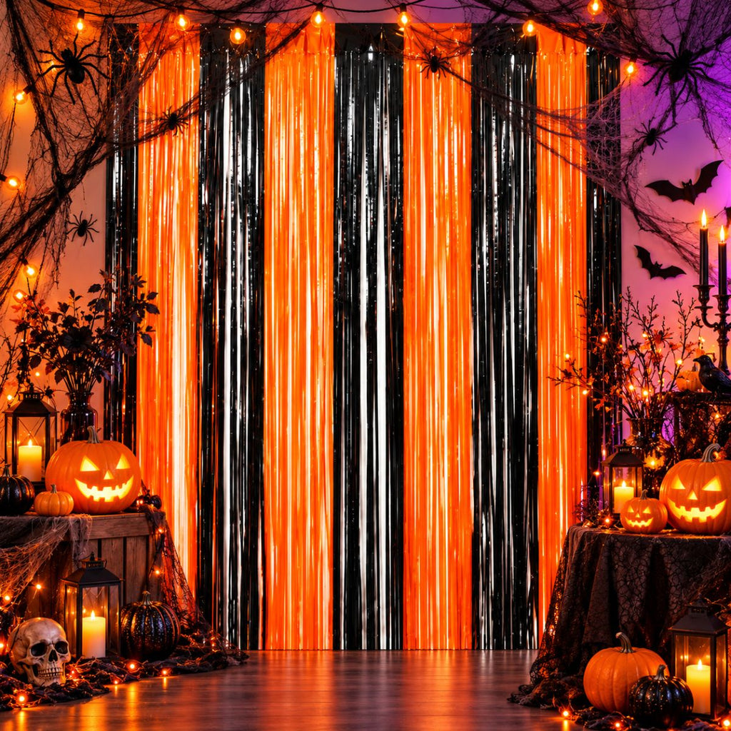 Cortina Negro Naranjo 2 Metros Decoración Halloween - Louicid