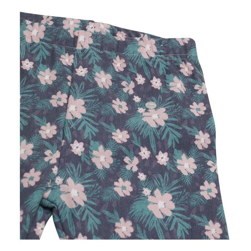 Calza De Niña Azul Estampado Floreal Pillin - Louicid