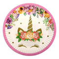 Set 6 Platos Cartón Unicornio Flor 18cm Para Cumpleaños - Louicid