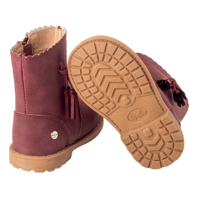 Bootie De Niña Piping Y Pompon Opaline - Louicid