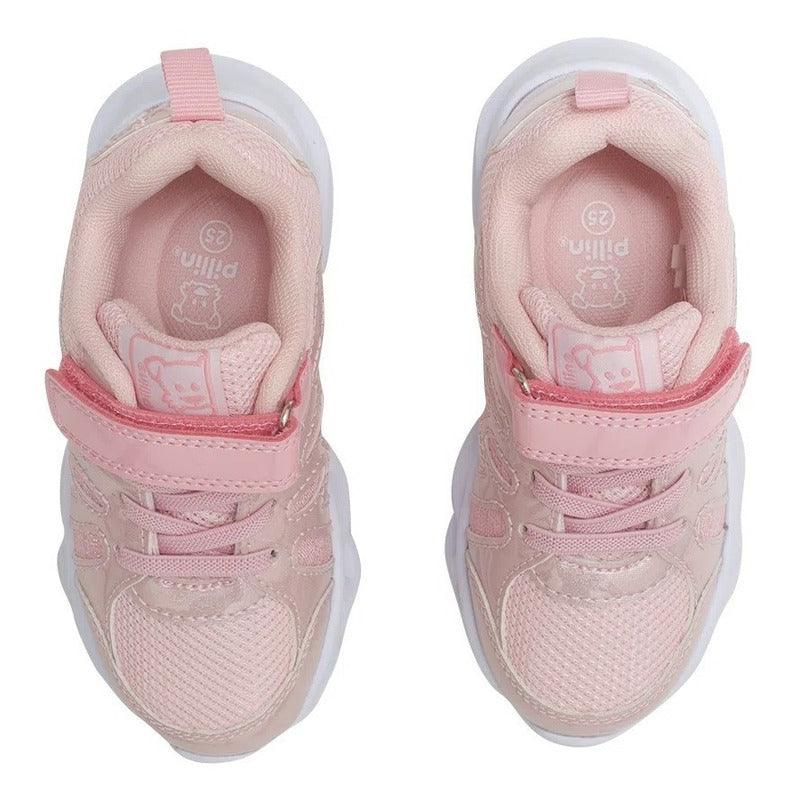 Zapatilla Niña Velcro Elástico Con Luces Led Rosado - Louicid