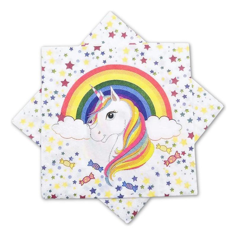 Set 12 Servilletas Unicornio Arcoíris Para Cumpleaños - Louicid