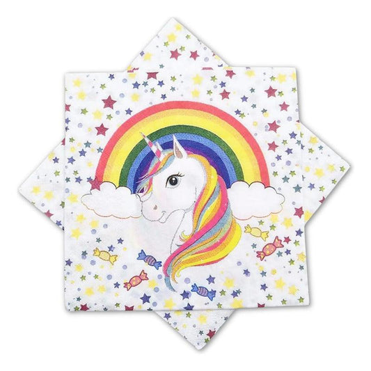 Set 12 Servilletas Unicornio Arcoíris Para Cumpleaños - Louicid