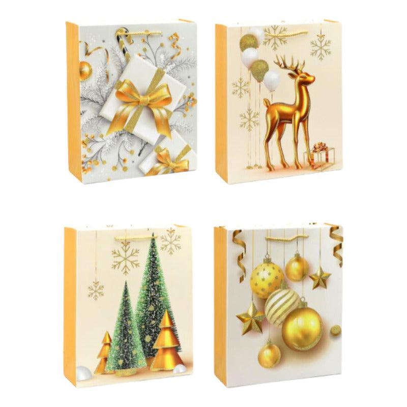 Bolsa Para Regalo Dorado Grande 32x26x10cm Diseño Navidad - Louicid