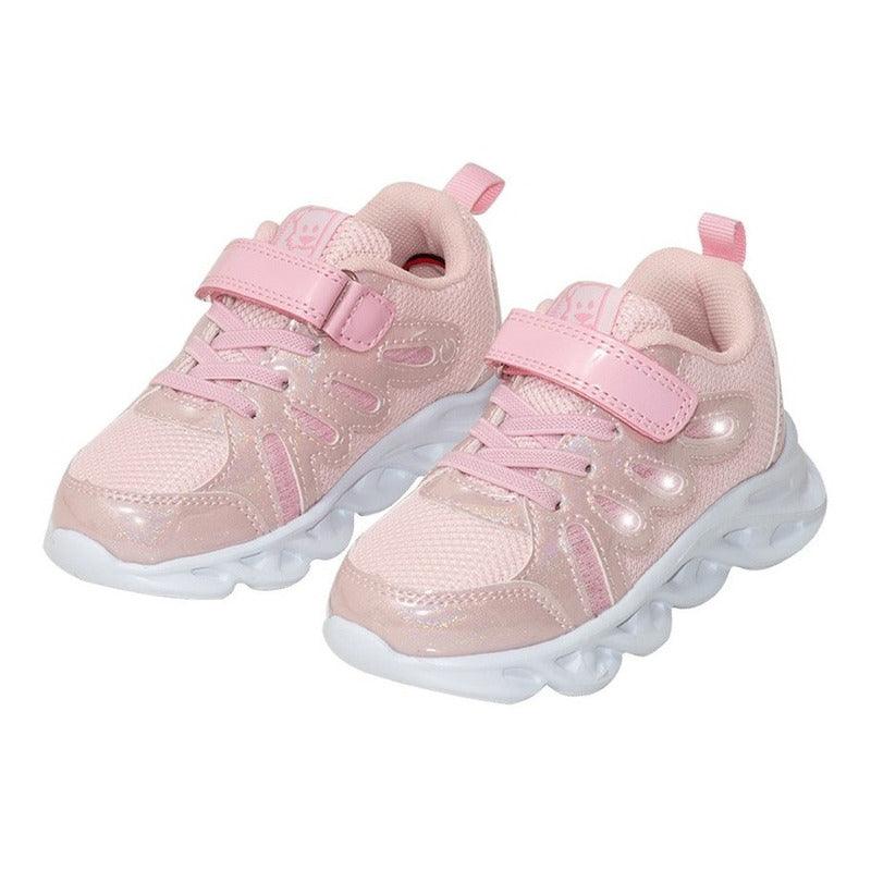 Zapatilla Niña Velcro Elástico Con Luces Led Rosado - Louicid