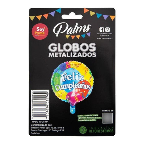 Globo Aluminio Redondo Feliz Cumpleaños Decoración Palms - Louicid