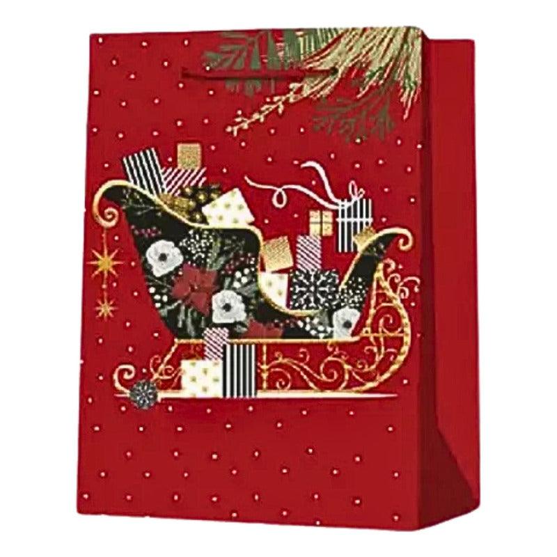 Bolsa Para Regalo Burdeo Grande 32x26x10cm Diseño Navidad - Louicid