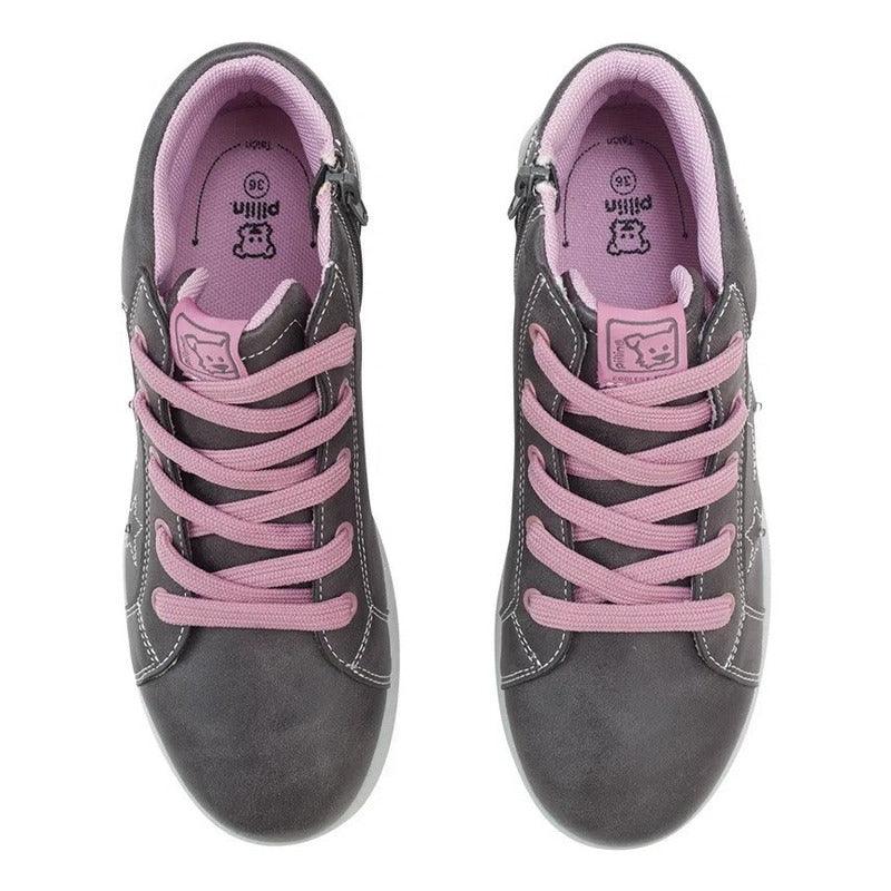 Zapatilla De Niña Cordones Con Luces Led Gris - Louicid