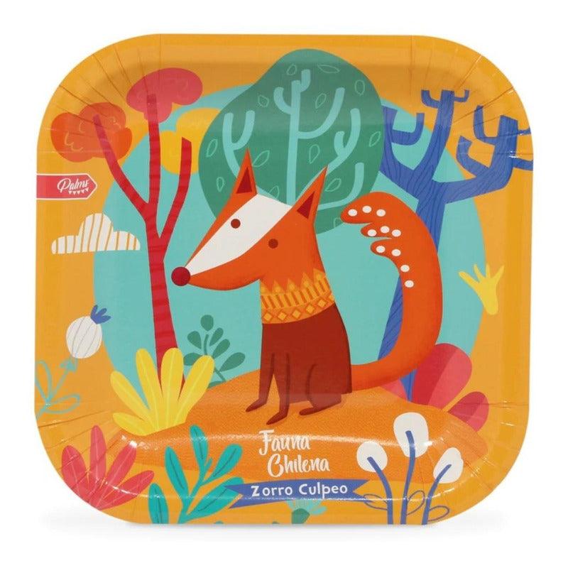 Set 6 Platos De Cumpleaños Fauna Chilena Ecofriendly Palms - Louicid