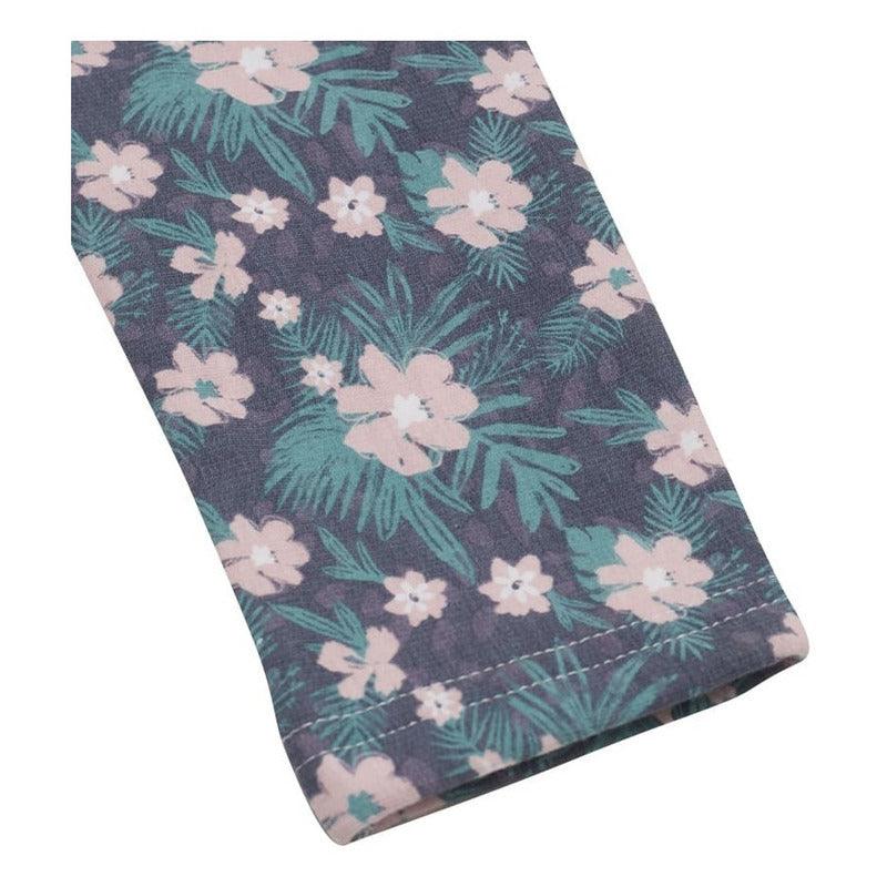 Calza De Niña Azul Estampado Floreal Pillin - Louicid