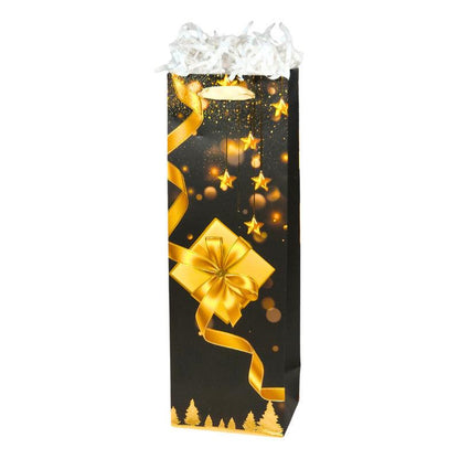 Bolsa De Regalo Para Botella Diseño Navidad Negro Dorado - Louicid
