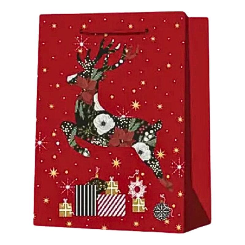 Bolsa Para Regalo Burdeo Grande 32x26x10cm Diseño Navidad - Louicid