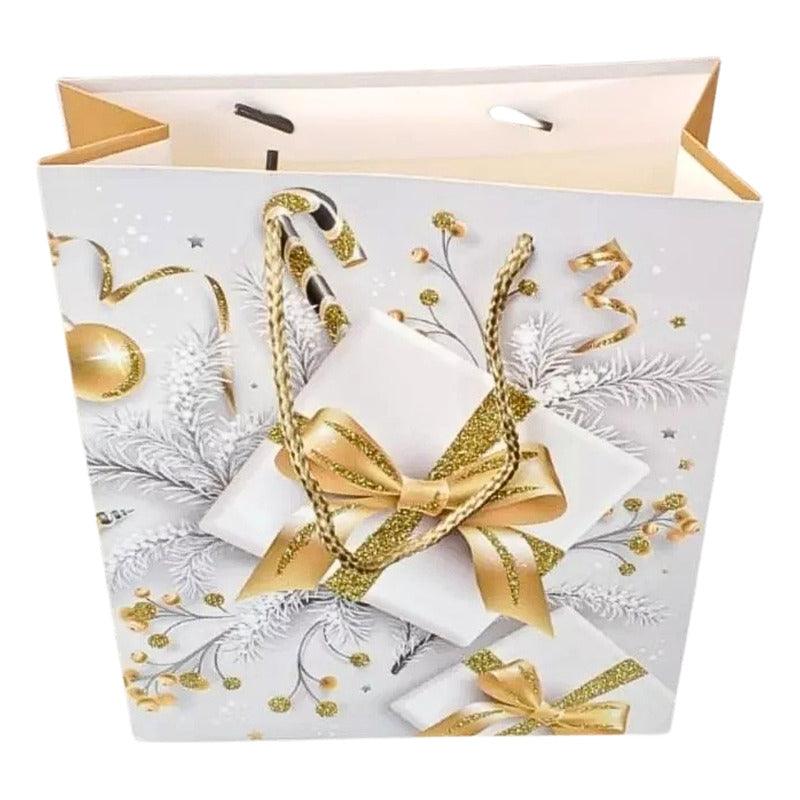 Bolsa Para Regalo Dorado Grande 40x30x12cm Diseño Navidad - Louicid