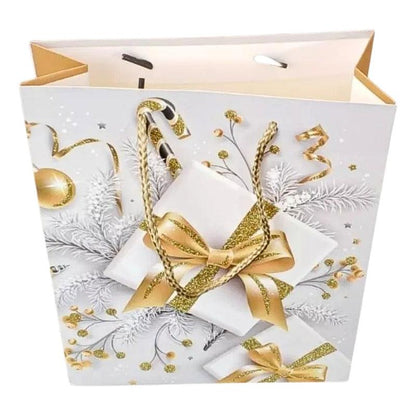 Bolsa Para Regalo Dorado Grande 40x30x12cm Diseño Navidad - Louicid