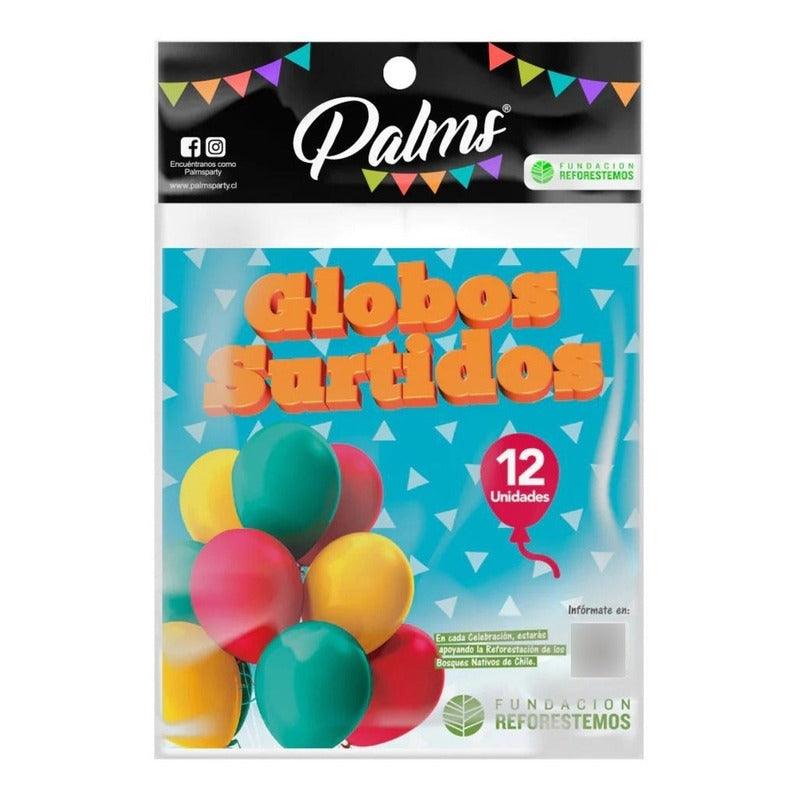 Set 12 Globos Colores Surtidos Fauna Chilena Palms - Louicid