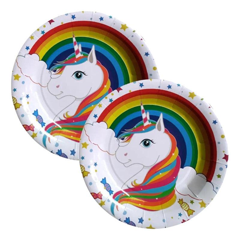Set 6 Platos De Cartón Unicornio Arcoíris Para Cumpleaños - Louicid